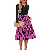 Kranda Women 2026 Spring Long Sleeve Crewneck Casual Business Church Work Teacher Outfits Ribbed Midi Dress with Pockets