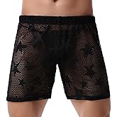 Evankin Mens Sexy Star Mesh Shorts See Through Fishnet Loose Shorts Sheer Lounge Underwear Boxer Trunks