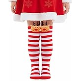 Xcgbxzd Toddler Kids Knee High Socks Red White Christmas Striped Socks with Reindeer for Boys and Girls