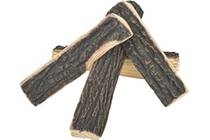 Skyflame 4pcs Fireplace Ceramic Wood Logs Gas Heat Resistant Realistic Artificial Stackable Decoration Logs, All Types Indoor or Outdoor Fireplace and Fire Pit, Clean Burning Accessories