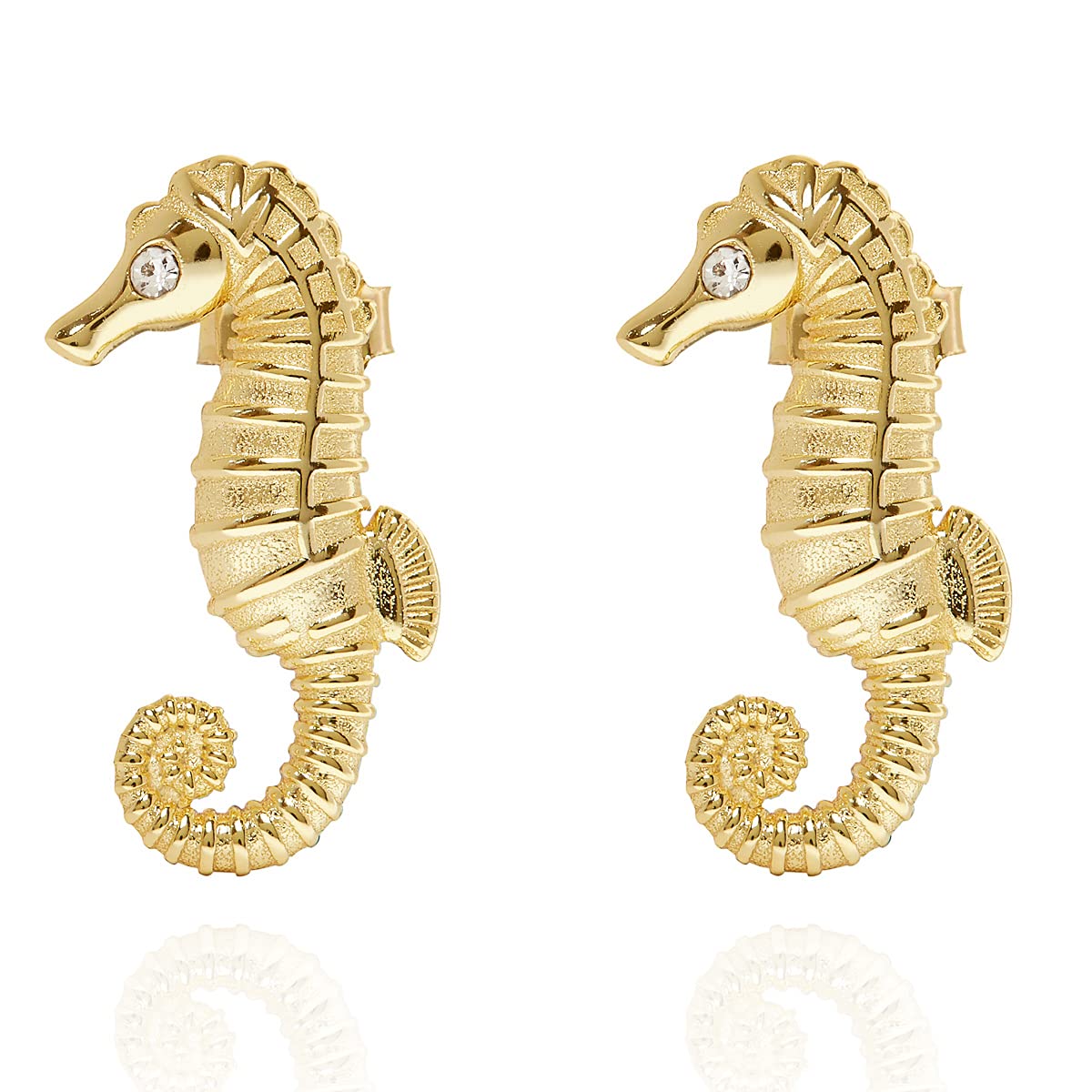 Annie Oak Womens 925 Silver 18K Gold Seahorse Stud Earrings