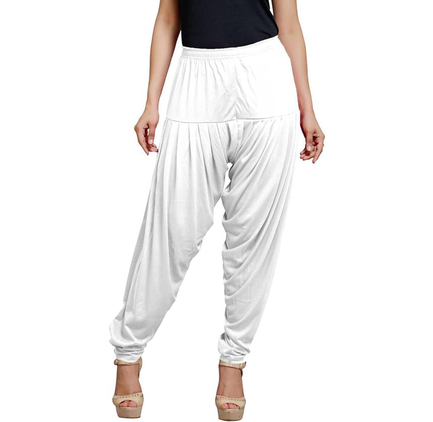 eazy trendz viscose lycra solid patiala for womens - white