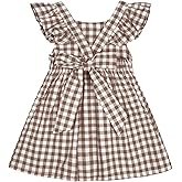 AGQT Baby Girls Plaid Dress Flutter Sleeve Gingham Spring Summer Dresses Size 6M-8T