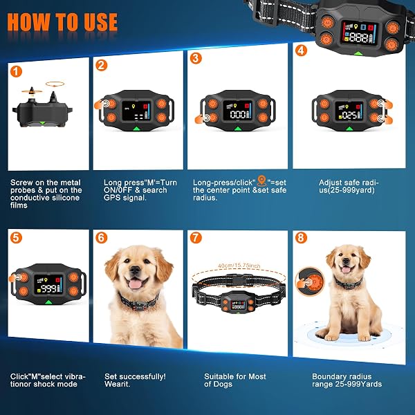CHWWEN GPS WIRELESS DOG FENCE, GPS DOG COLLAR FENCE SYSTEM, ADJUSTABLE 25-999 YARDS RANGE, IPX7 WATERPROOF, 5 TRAINING MODES FOR MEDIUM/LARGE DOGS OVER 15 LBS
