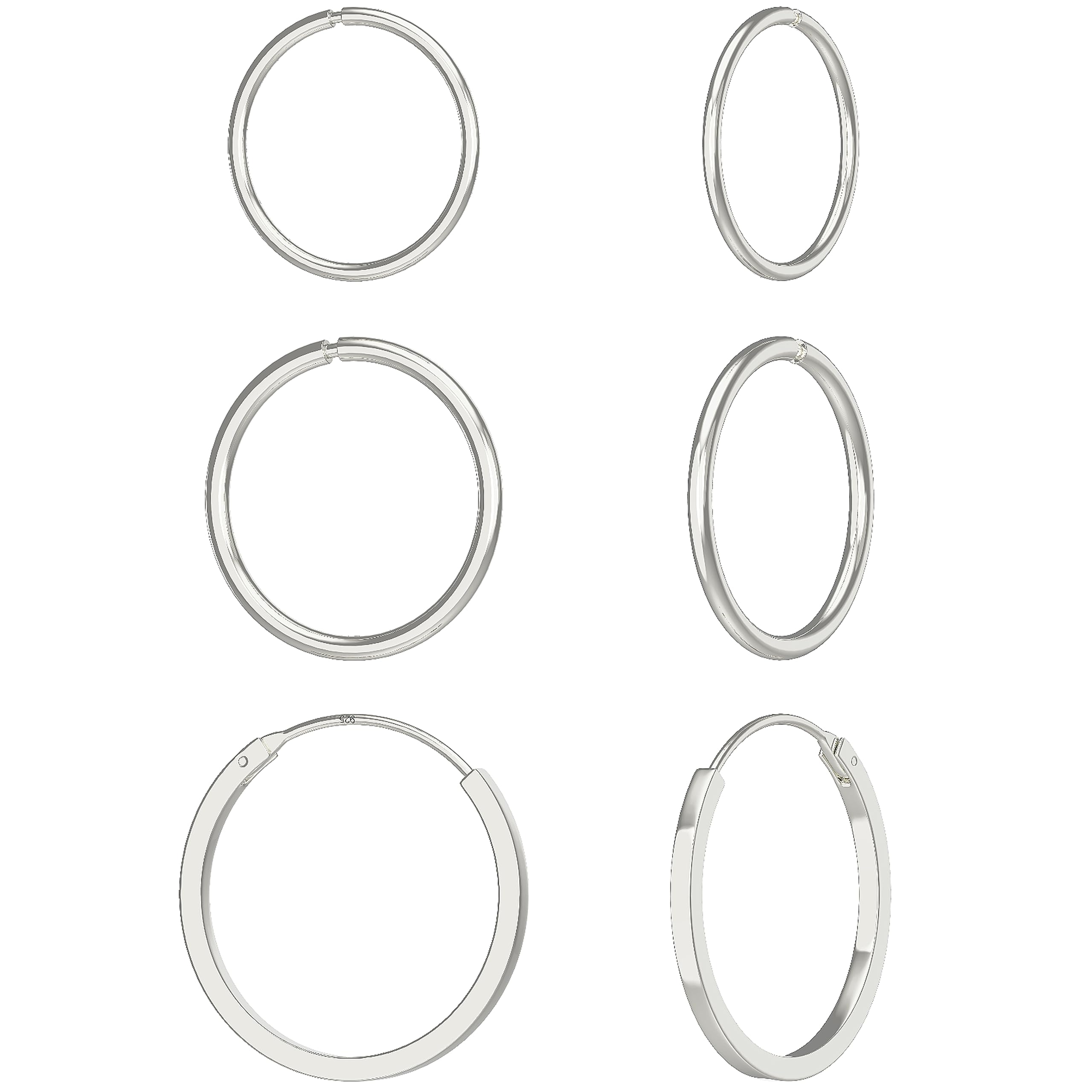 Aeon Set of Three 925 Sterling Silver Hoop Earrings for Women. 10mm, 12mm and 16mm. Silver Sleeper Hypoallergenic Earring
