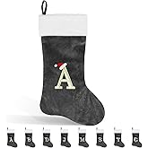Glimin 22 Inches Monogram Christmas Stocking with Letter Soft Velvet with White Plush Cuff Embroidered Initial Xmas Stockings for Christmas Holiday Fireplace Decoration Gifts (A Letter, Gray)