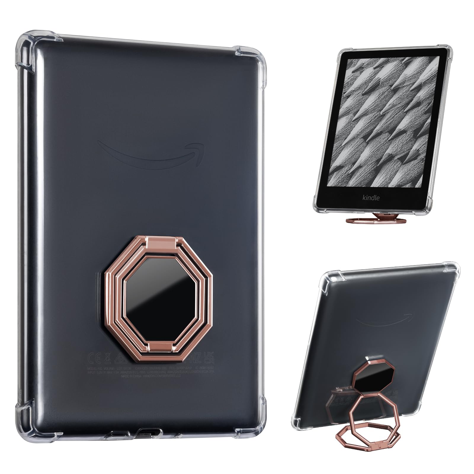 Photo 1 of CoBak Clear Case for All-New Kindle Paperwhite 11th Gen 2021 & Signature Edition(6.8") - Lightweight Silicone Back Cover with Hand Strap Finger Grip Holder, Folding Stand Metal Ring Closure
