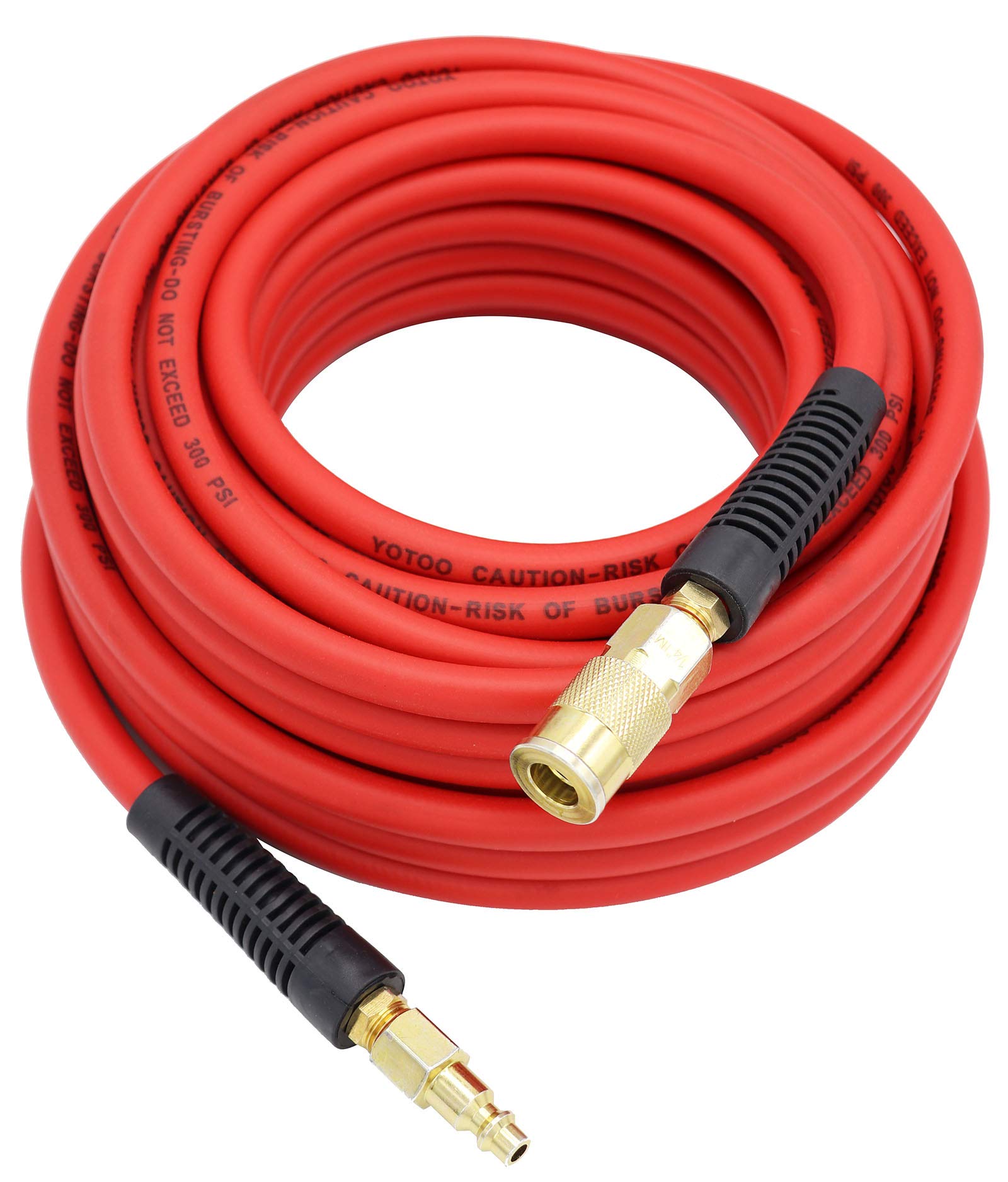 YOTOO Hybrid Air Hose 1/4-Inch by 50-Feet 300 PSI Heavy Duty, Lightweight, Kink Resistant, All-Weather Flexibility with 1/4-Inch Industrial Quick Coupler Fittings, Bend Restrictors, Red