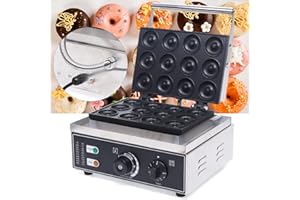 KUNGHEI Donut Maker Machine Electric Doughnut Baker Maker Machine 110V Commercial Use Nonstick, Temperature 122-572℉,Commercial Waffle for Restaurant and Home Use (12 Holes Donut Maker)