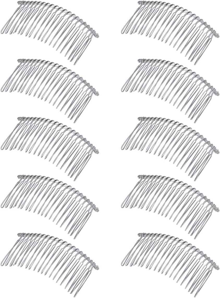 Solustre 10pcs Hair Combs Metal Wire Hair Combs Clip Teeth Inserted Comb Twist Bridal Wedding Veil Combs (20K White)