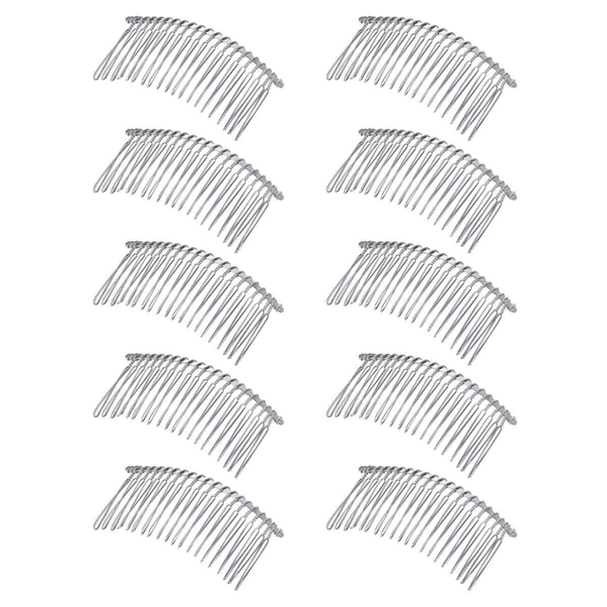 Solustre 10pcs Hair Combs Metal Wire Hair Combs Clip Teeth Inserted Comb Twist Bridal Wedding Veil Combs (20K White)