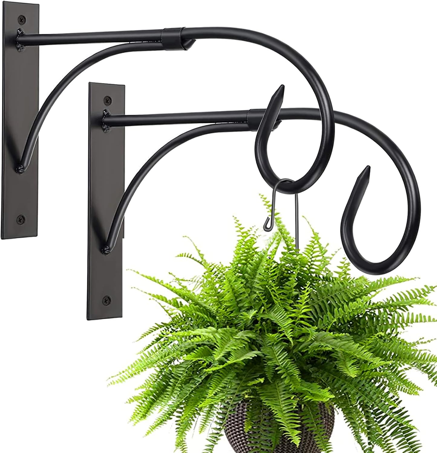 Outdoor Hanging Brackets - Plant Hanging Brackets, 2 Pcs 11 Inch Iron Hanging Basket Bracket Durable Weather-Resistant Outdoor Plant Hooks for Hanging Plant Lantern Windchime Birdhouse Metal Sign Fruit Bracket, Screw Included