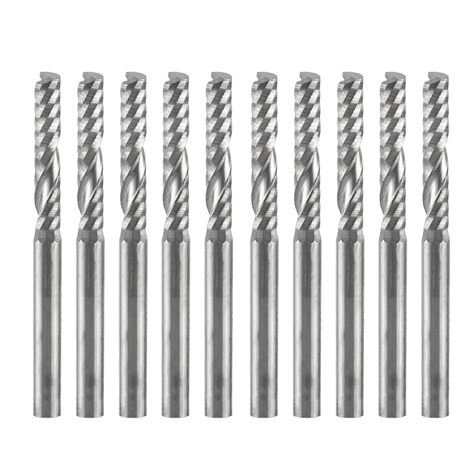 Tissting End Mill Set, 10Pcs Tungsten Carbide Single Flute Spiral CNC Router Bits for Engraving Cutting Milling in Wood Density Board Acrylic PVC