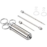 FINNKARE Meat Marinade Injector Stainless Steel Sauce seasoning Injector BBQ Turkey Injector Heavy Duty 2-oz High Capacity Chamber Three Brine Injector Needles for Liquid or Dry Spices