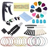 RIMLUFE acoustic guitar strings acoustic set music accessories replacement kit winder cutter finger picks holder variety pack starter tuning pegs tool repair kit parts for beginners capo 6 string set