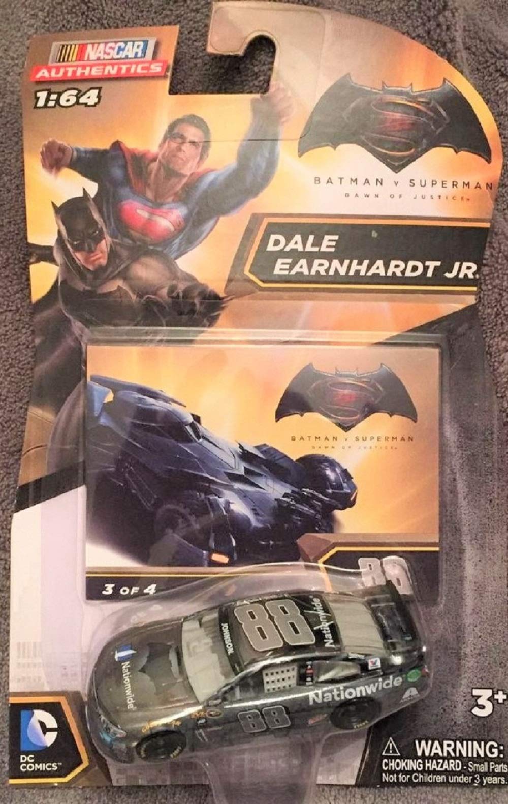 2016 Nascar Authentics 1:64 - Batman vs Superman: Dawn of Justice Dale Earnhardt Jr #88 Batman Edition #3 of 4 1/64 Scale Diecast NASCAR Authentics With One in a Series of Four Collector Cards
