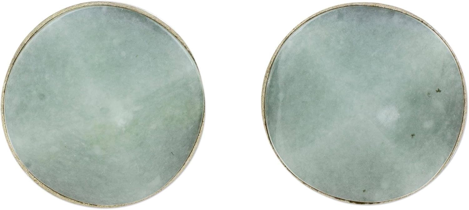 NOVICA Jade .925 Sterling Silver Stud Earrings, Apple Green Faceted Circles'