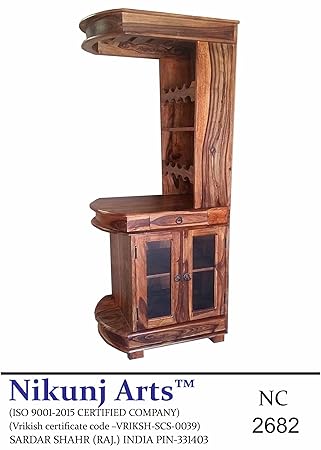 Nikunj Brown Sheesham Wooden Modern Bar Stand Bar Cabinet - Brown