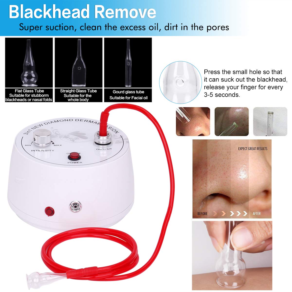 Microdermabrasion Machine, Beauty Star 3 in 1 Portable Diamond Microdermabrasion Dermabrasion Machine Facial Care Salon Equipment w/Vacuum & Spray including 360 Cotton Filters and 2 Plastic Oil Filte: Beauty