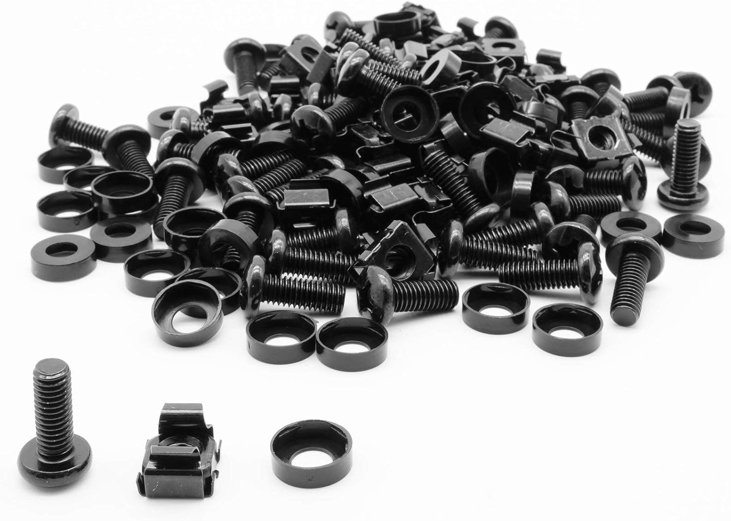 LMS Data M6 Cage Nuts Screws and Washers PACK 50 sets -Assortment Nuts Washers and Bolts Kit for Rack Mount Data Cabinets Server Shelves Fixing and Installation (Black 50)