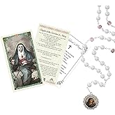 Our Lady of Sorrows Rosary - Our Lady of Sorrows Card, The Lord's Prayer Card -Faux Pearl Style 7 Sorrows of Mary Rosary Beads - Seven Sorrows Rosary Beads - Our Lady Of Tears Chaplet Rosary - 3 Items