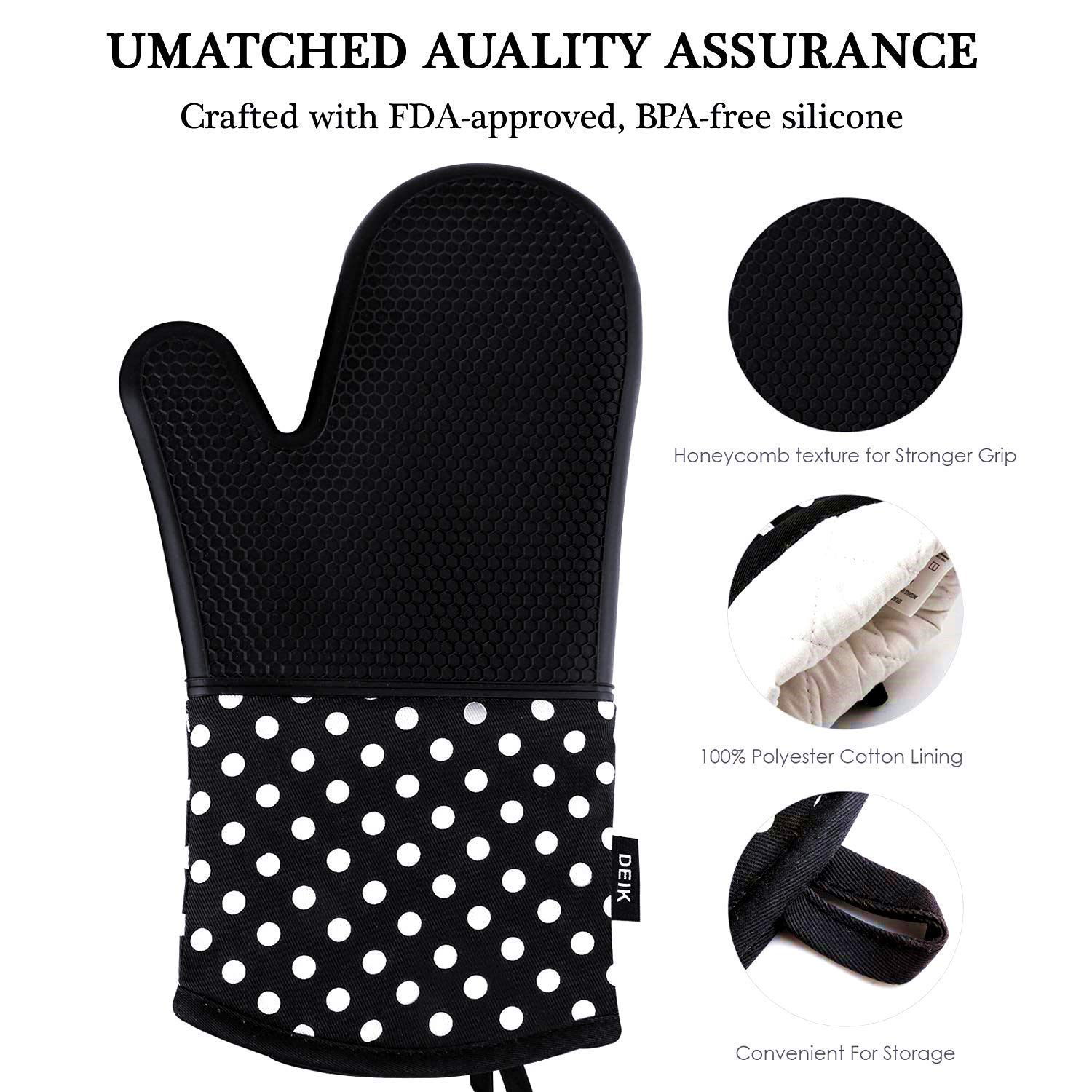 Deik Silicone Oven Mitts - Heat Resistant to 572 °F Kitchen Oven Gloves for Cooking, Baking, Barbebue Potholder, 1 Pair, Black