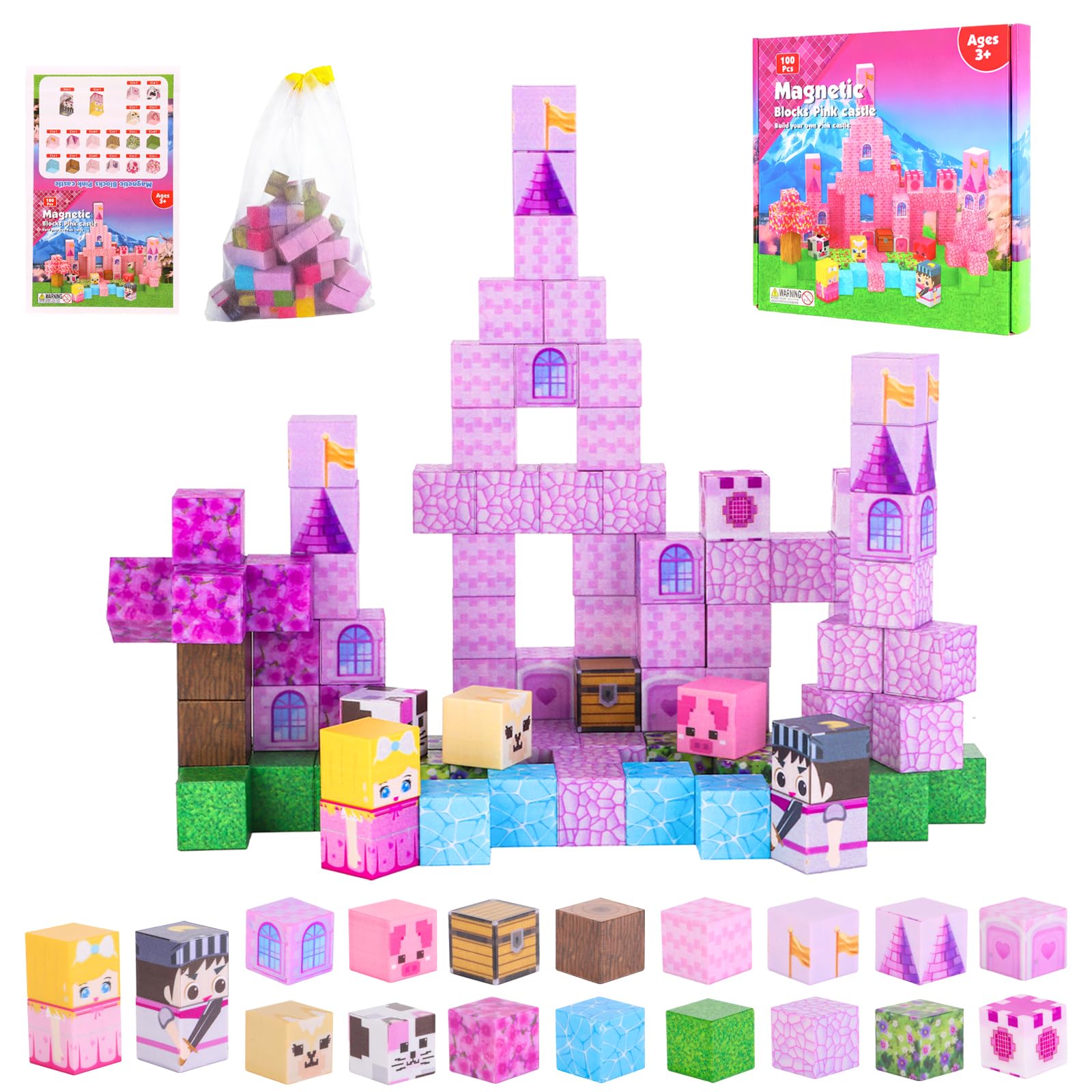 MEESHEEP Magnetic Blocks for Girls Age 3 4 5 6 7 8 9 10 Years Old, Magnetic Building Blocks 100PCS for Toddlers Kids, Montessori STEM Toys for Birthday Gifts — image 1