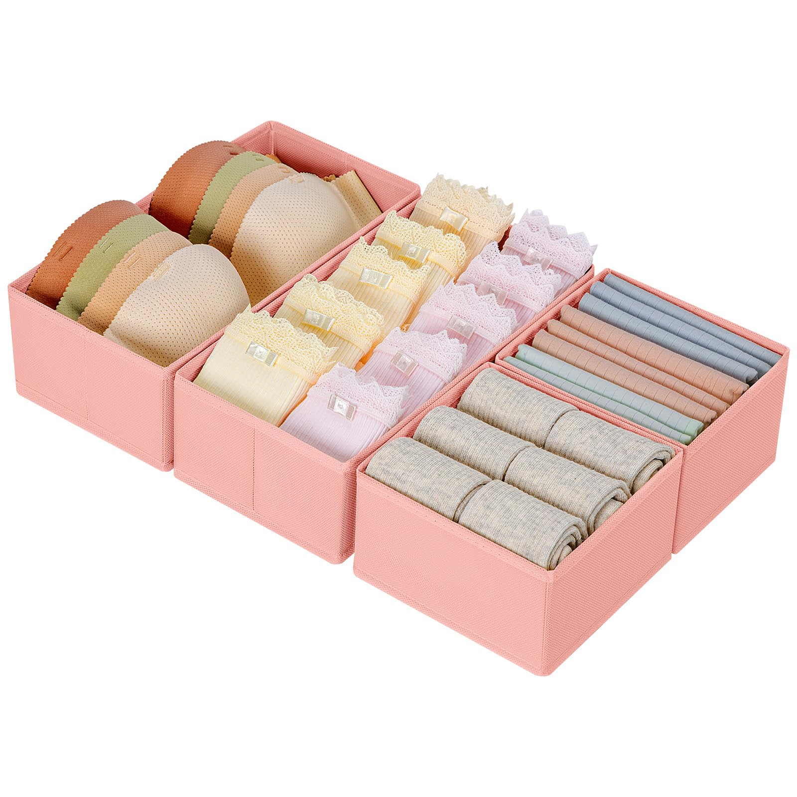 DIMJ Sock Drawer Dividers for Baby - 4 Pcs Underwear Organiser Drawer Organiser for Clothes, Storage Cubes for Socks,Bra,Tights,Non-Woven Fabric and CardBoard, Easy to Clean,Space-Saving(Pink)