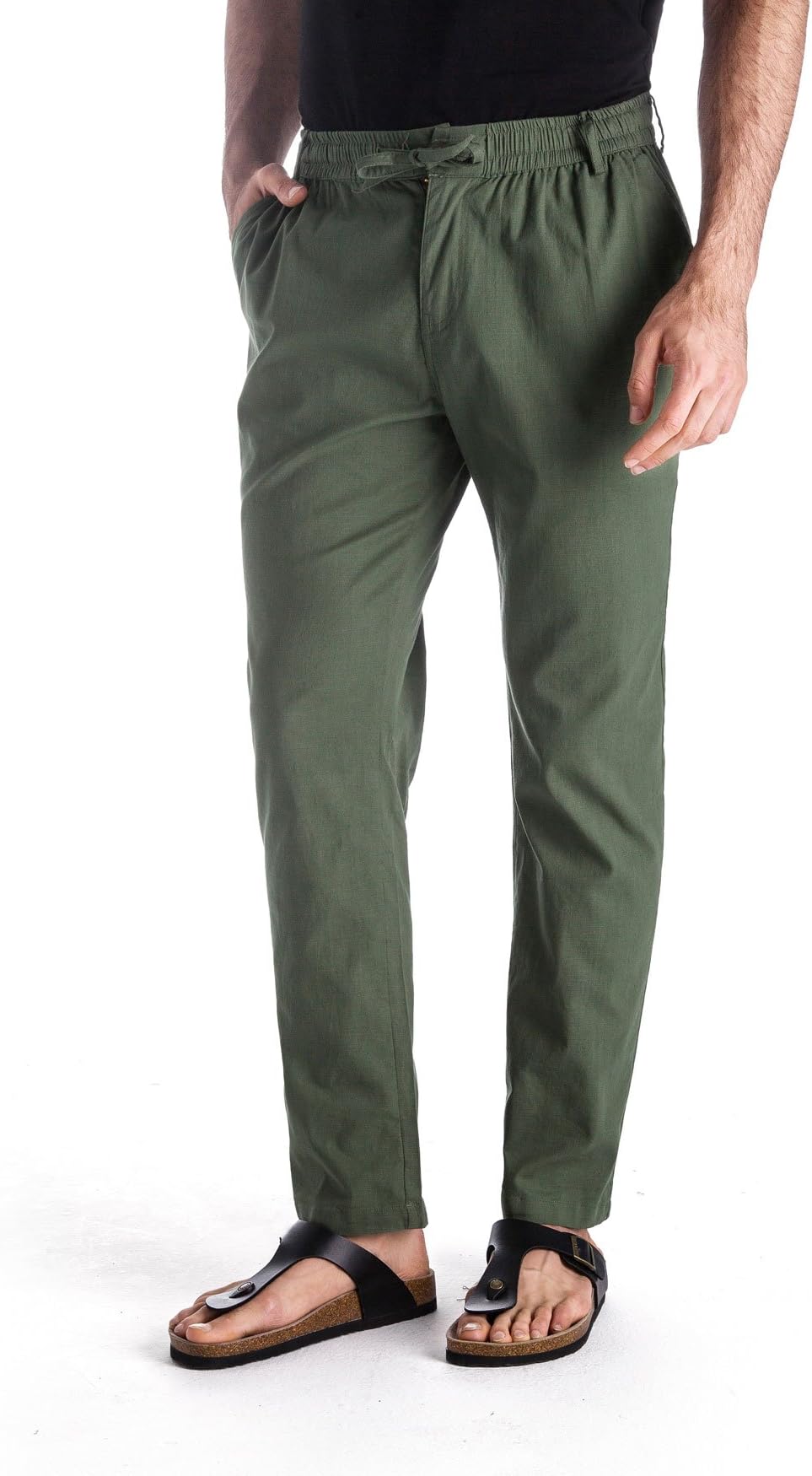 MUSE FATH Men’s Linen Drawstring Casual Beach Pants-Lightweight Summer Trousers