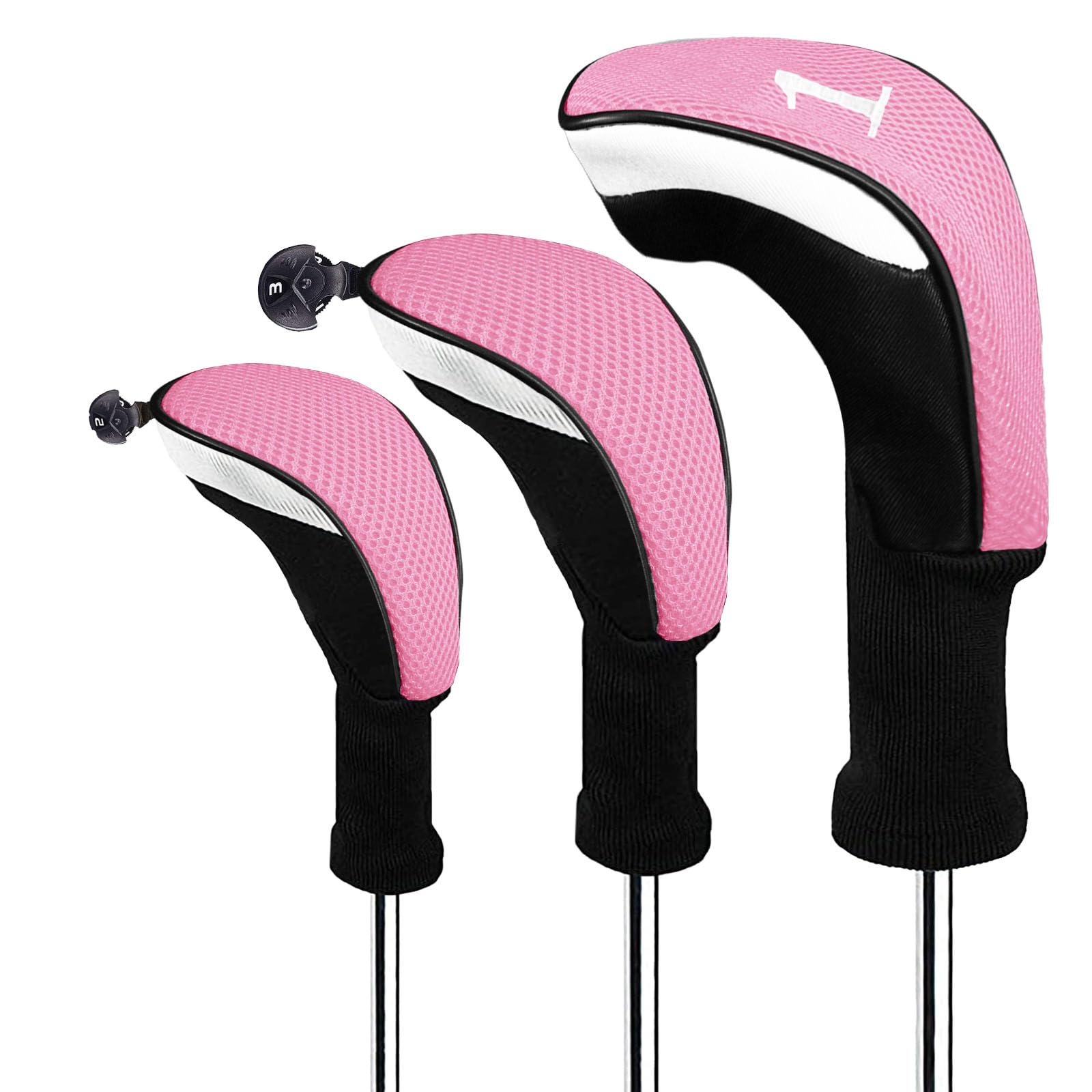Golf Woods Club Head Covers 3/4 Set With Gift Box, Golf Head Covers 1 3 5 7 X With Interchangeable Number Tag for Men Women Fit All Wood Clubs (Pink 3pcs)
