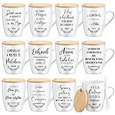Patelai 12 Set Christian Mugs Bulk 12oz Inspirational Bible Verse Ceramic Coffee Mug with Lid Handle Spoon Religious Gifts for Sunday School Church Men Women Coworker(Spanish)