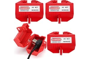 WUWEOT 3 Pack Plug Lock for Lockout Tagout, 110 and 220 Volt Polypropylene Plug Lockout Device, Small Industrial Grade Power Cord Lockout with 2 Locking Holes for Indoor Outdoor and Factory