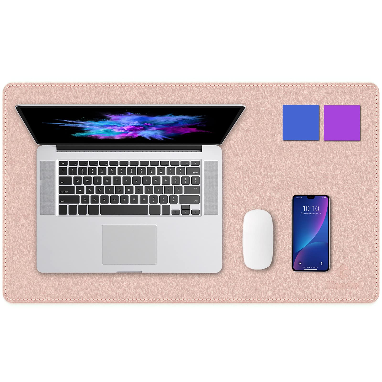 K KNODEL Desk Mat, Blotter, Dual-Sided Office Desk Pad, Waterproof Desk Mat for Desktop, Desk Blotters, PVC Leather Pad Protector (90x43cm, Pink)