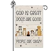 Hafhue God is Great Dogs Are Good Welcome Garden Flag, Holiday Yard Outdoor Farmhouse Lawn Exterior Porch Decor, Garden Flag with Dog, Cute Husky Shiba Inu Yard Flag Gift for Dog Lovers