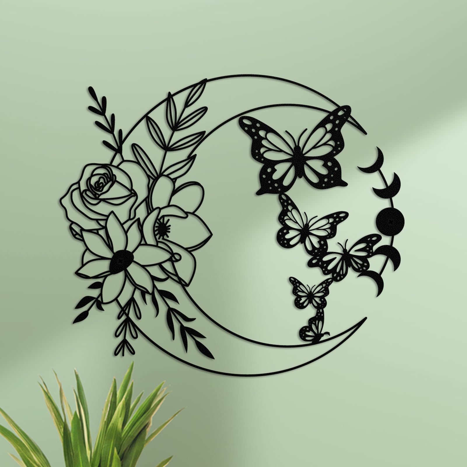 ruelen Moon Butterfly Metal Wall Decor, Boho Wall Art, Flower Wall Art for Indoor Living Room Bedroom and Outdoor Garden Yard Fence Decoration (Moon Butterflies)