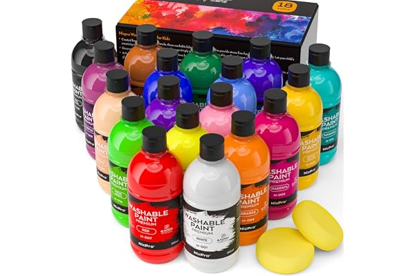 Nicpro 18 Colors Large Washable Paint Set for Kid (8.4oz,250 ml), Bulk Tempera Paint Supplies Non Toxic Children Paint for Ar