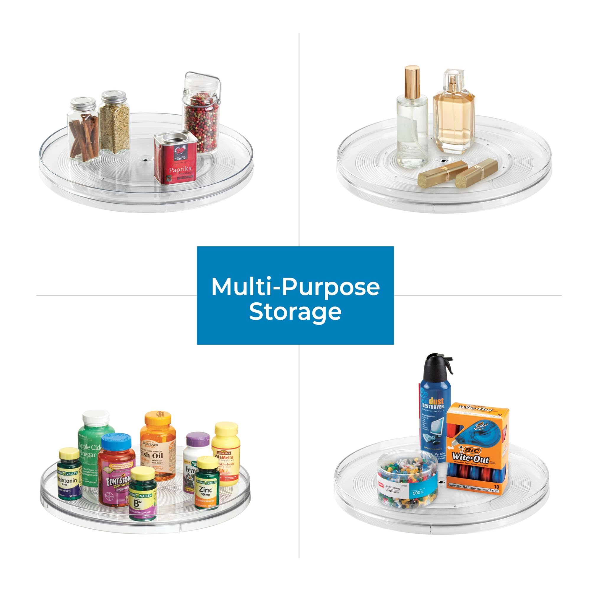 iDesign Recycled Plastic Lazy Susan Turntable Organizer, The Linus Collection – 14” x 1.75”, Clear