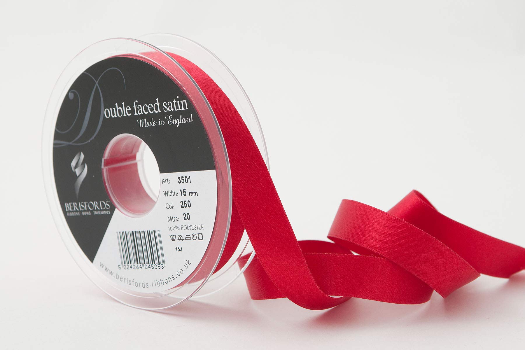 Berisfords Double FACE Poly Satin Ribbon, Red, 15 mm โ image 1