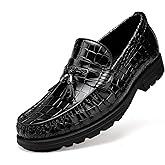 Men's Tassel Dress Shoes, Casual Crocodile Printed Tassel Loafer Handmade Slip-on Penny Loafer for Mens
