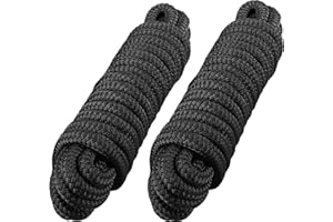 PACTHSD 2 Pack 1" x 35' Dock Lines - Marine Grade Nylon Boat Rope with 24" Loop for Docking and Mooring - Double Braided Boat Lines, High Strength, Heavy Duty, Easy Handling, Fray Resistant - Black