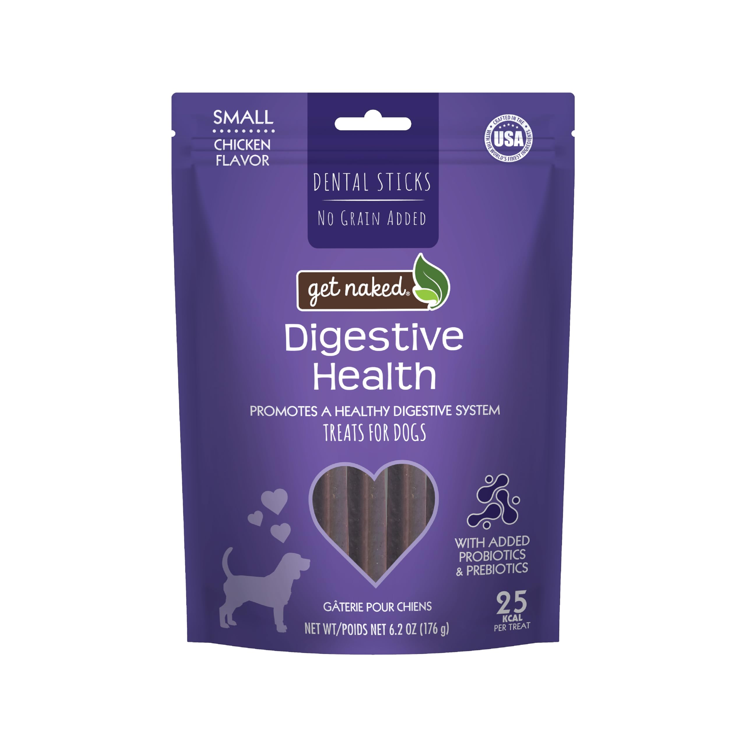 Get Naked Grain Free 1 Pouch 6.2 Oz Digestive Health Dental Chew Sticks, Small