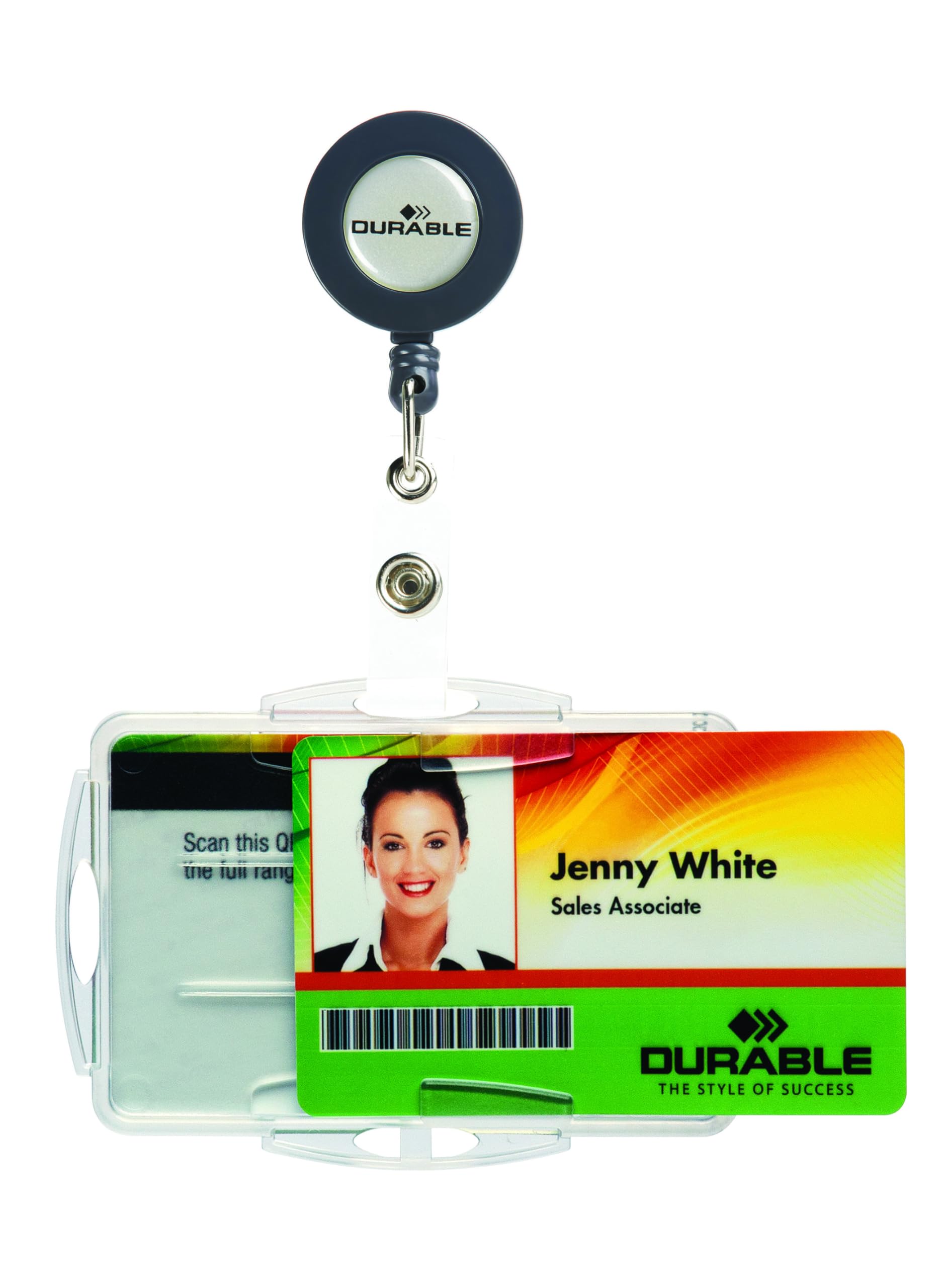 Durable 821919 Double Layer Card Sleeve for ID Cards with Retractable Reel Clip 54 x 85 mm Tape Length 80 cm Pack of 10