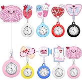 Fullhawl 8Pcs Retractable Nurse Watch Pocket Watch Badge Reel | Clip on Lapel Watch Badge Reels with Medical Designs, Appreciation Gifts for Nurses Doctors Nursing Student, New Job Gifts