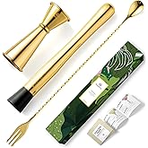 Homestia 10" Stainless Steel Muddler for Cocktails Drink Muddler, 12" Cocktail Spoon, 1 oz 2 oz Double Jigger, Basic 3 PCS Go