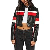 VOIKERDR Faux Leather Jacket Women Zip Up Motorcycle Cropped Jackets Trendy Outerwear Y2K Clothes