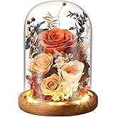 Laladeyek Preserved Sunset Orange Rose in Glass Dome - Long-Lasting Flower Gift for Her | Perfect for Birthdays, Mother’s Day, and Special Occasions | Ideal Gift for Wife, Mom, and Friends
