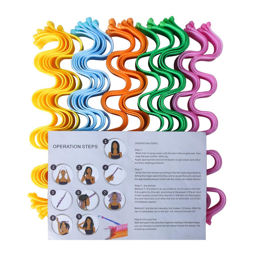30 Pcs Wave Curls Formers Styling kit, Magic Water Ripple Hair Rollers, No Heat Hair Curlers Spiral Curls Styling Tools With 2 Pcs Styling Hooks, For Most Women Girls Hairstyles (30cm/11.8inch)… : Beauty