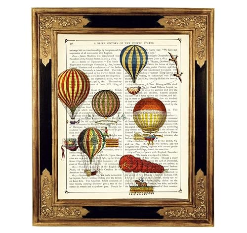 Heissluftballons Luftschiffe Poster Kunstdruck Auf Antiker Buchseite Geschenk Steampunk Reise Jules Verne Abenteuer Ungerahmt Amazon De Handmade