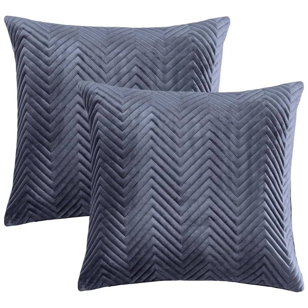 BedLooms Charcoal Ultrasonic Velvet Cushion Covers 45 x 45 cm (Pack of 2) Decorative Square Throw Pillow Cases with Invisible Zipper for Sofa Living Room Couch (18 x 18 Inch)
