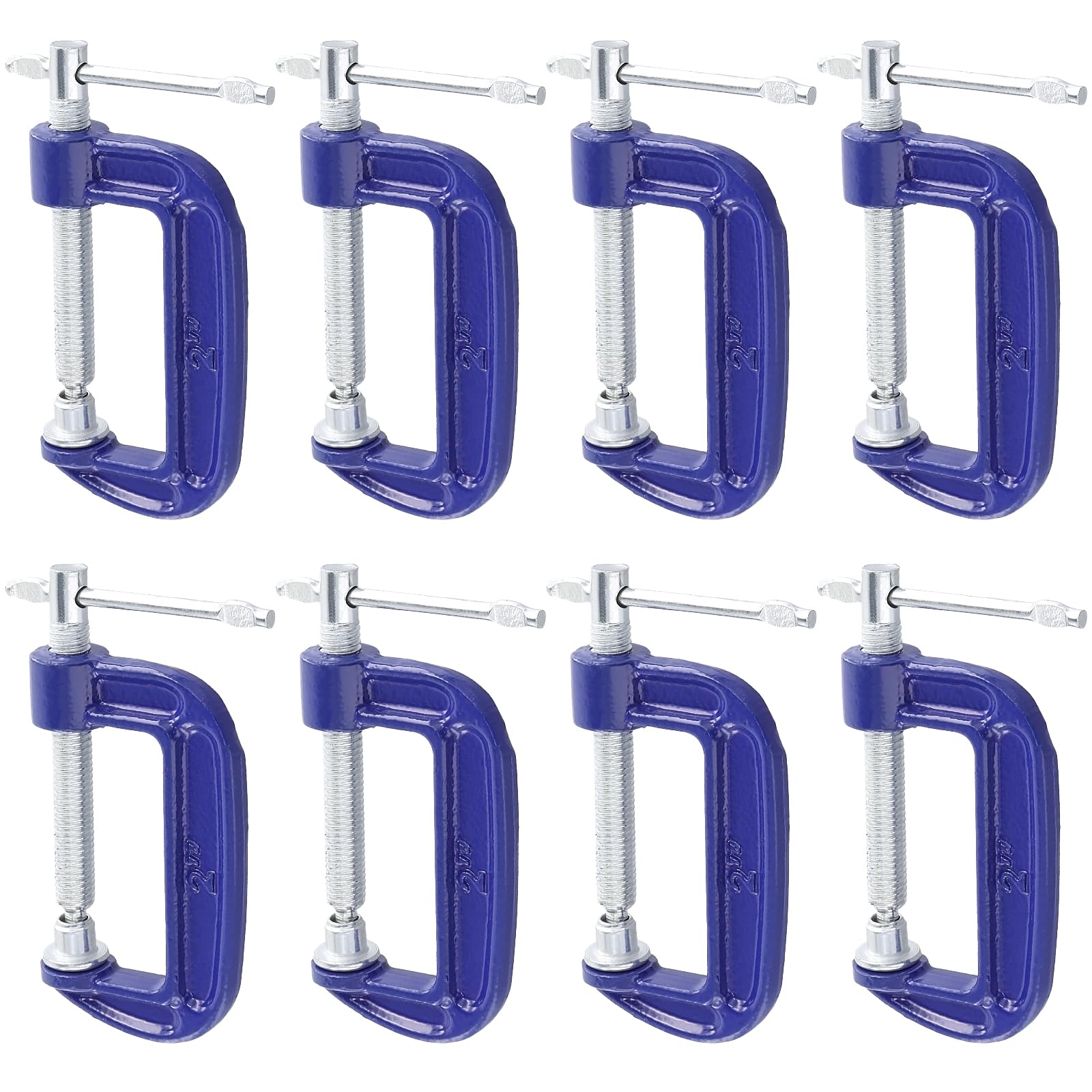JAPCHET 8 PCS 2 Inch C Clamps, Blue Metal G Clamps, Jaw Opening 50mm Screw G Clamps for Assembly, Fastening